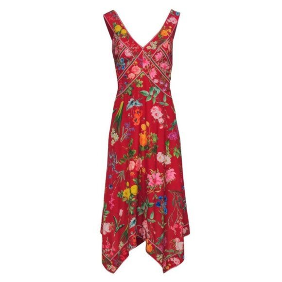 Tadashi Shoji Red Floral Print Sleeveless A Line Maxi Dress  6 - Picture 1 of 7